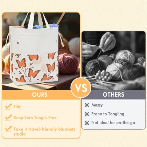 Yarn Bag, Portable Crochet Bag Organizer for Yarn Storage, Tangle-Free Handy Knitting Bag with Pockets, Holds Skeins and Long Tools Crochet Tote Bag