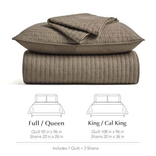 EVERGRACE Cross Stitch Pre-Washed Cotton Quilt Bedding Set Queen Size, Oversized 3 Pieces Lightweight Bedspread Coverlet for All Season, with 2 Matching Shams, Mocha Brown Updated, 92"x96" - color: Mocha Brown（new）, size: Full/Queen (92" X 96")
