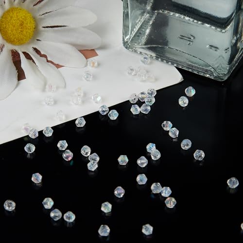 1200PCS 3mm Bicone Crystal Glass Beads for Jewelry Making, Sparkling Mini Beads for Suncatchers, DIY Bracelets & Craft Projects (AB White) - color: AB White, size: 3MM 1200Pcs