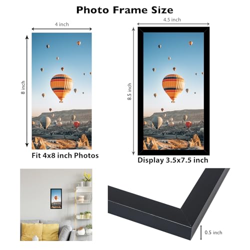 JCJMY 4x8 Picture Frame Black for Wall Hanging or Tabletop, Wall Mounting Horizontally or Vertically, 4 x 8 Wall Gallery Poster Photo Frame with Shatter Resistant Plexiglass, Black - color: Black, size: 4x8 inch