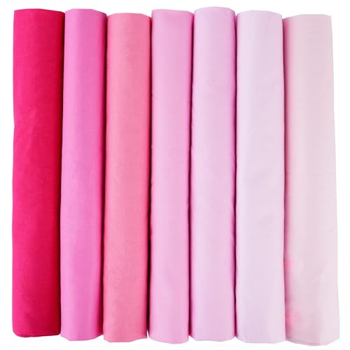 7PCS Solid Color Cotton Fabric Squares 20" x 20" Fat Quarter Fabric Bundles Craft Fabric for Patchwork Sewing Quilting Crafting DIY (Pink) - color: Pink