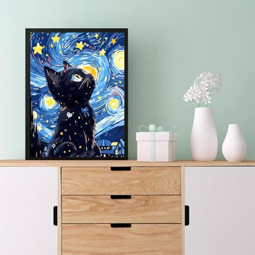 Eiazuiks Stamping Cross Stitch Kit, Starry Sky Cat Counting Cross Stitch Kit for Adult Beginners, Full Line DIY Stitching Kit for Home Decor Cross Stitch Patterns 12x16 inches - color: ZX036