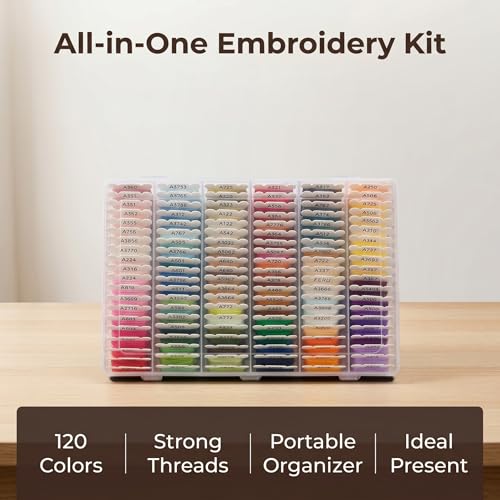 Huacan Embroidery Floss with Storage Box - 120 Colors Stitching Threads Sewing Kits DIY Cross Stitch Threads Set for Adults Beginner (120 Color) - color: 120 Color