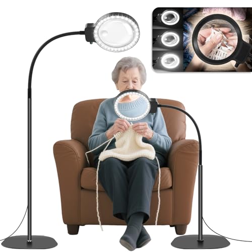 Large 10X Rechargeable Hands Free Magnifying Glass for Reading with Light