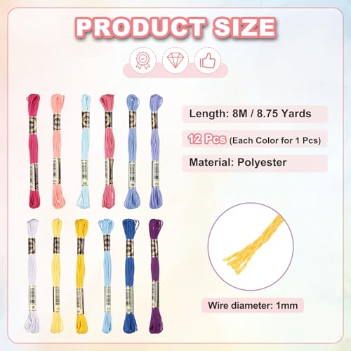 PATIKIL 12 Skeins Embroidery Floss Polyester Embroidery Hand Bright Colors - color: Bright Colors