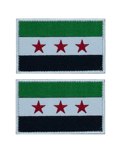 Uijokdef 2 PCS Syria Flag Patches Hook and Loop Fastener Embroidered Tactical Military National Syria Patch - color: Syria