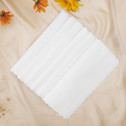 White Handkerchiefs for Women Soft Cotton Women’s Handkerchiefs - color: Scalloped Edge- 12pcs
