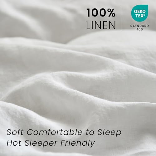 Simple&Opulence 100% French Linen Pillowcases with Embroidery – Pack of 2, Washed Solid Color Natural Flax, Soft & Breathable - White, 20'' x 26'' - color: White, size: Queen