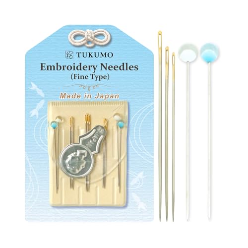 TUKUMO Gold Eye Embroidery Needles Crewel Needles Sewing Needles Set, 3 Size with 1 Threaders (Fine Type) - size: Fine Type