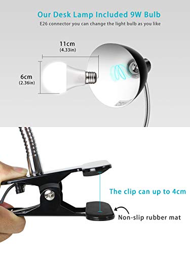 LALISU Desk lamp Eye-Caring Table Lamps, 360°Rotation Gooseneck Clip Lamp - color: Black