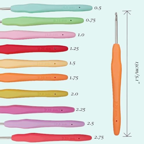 Yarniss 10Size Small Crochet Hooks, Ergonomic Crochet for Thread 0.5~2.75mm - size: 10 Size(0.5~2.75mm)