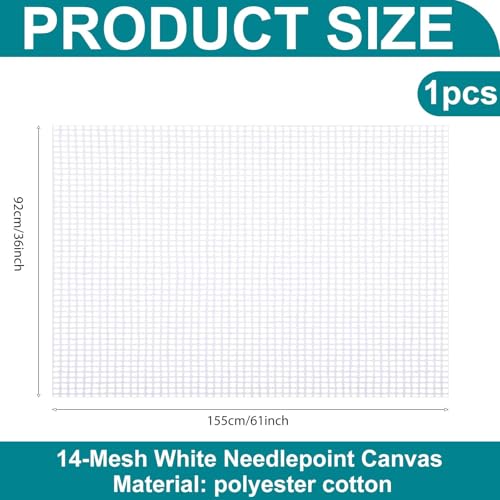 Knitgrip 2 Pack Needlepoint Canvas 14 Mesh 36 x 61 Inch Blank White Canvas Polyester Cotton Needlepoint Mesh Twist Interlock for Embroidery Blanks DIY Knit Crochet Projects Make Dividers - size: 36 x 61 Inches