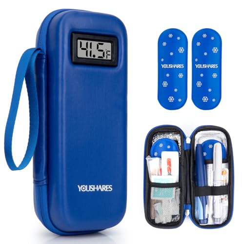 YOUSHARES Insulin Cooler Travel Case, Peptide Travel Case with Temp Display - color: 02 Blue
