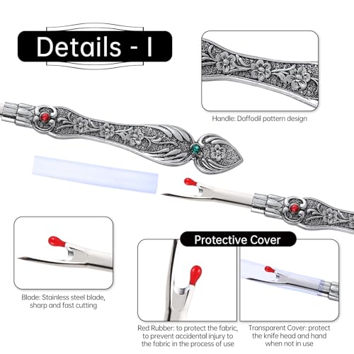 2Pcs Metal Seam Ripper Set, European Vintage Carved Handle Stitch Ripper, Sharp Seam Ripper Tool for Sewing with Storage Cases, Durable and Handy Crafting Removing Threads Tools - color: C
