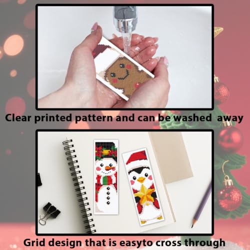 ACRNIGHEET 6PCS Christmas Cross Stitch Bookmark Kit for Beginner Stamped Cross Stitch Kits for Adults DIY Embroidery Bookmark Kits with English Instructions Hand Craft Gift 8.5''x3'' 11CT - style: Christmas Patterns 1