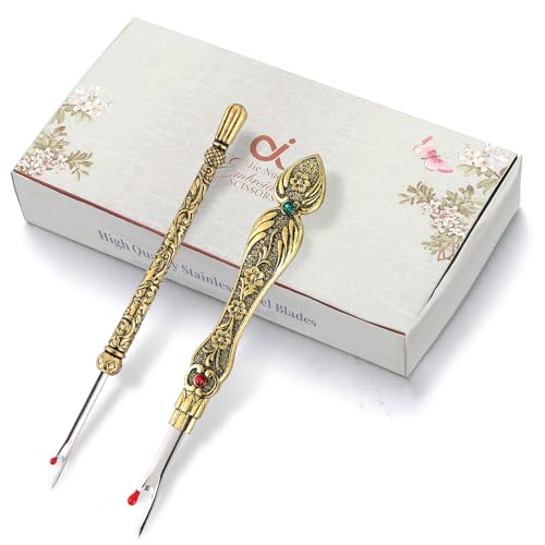 2Pcs Metal Seam Ripper Set, European Vintage Carved Handle Stitch Ripper, Sharp Seam Ripper Tool for Sewing with Storage Cases, Durable and Handy Crafting Removing Threads Tools - color: D