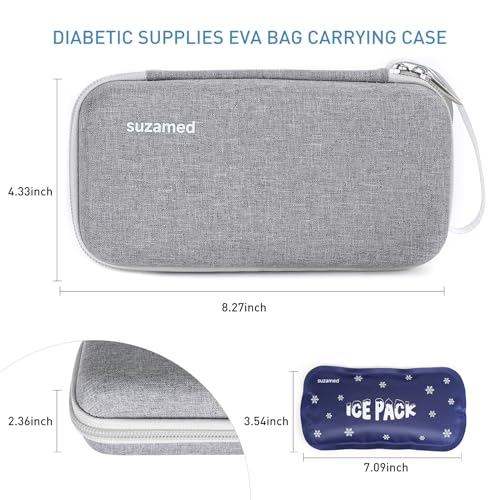 suzamed Insulin Cooler Travel Case, 2x150g Ice Pack TSA Approved, Grey - color: Grey