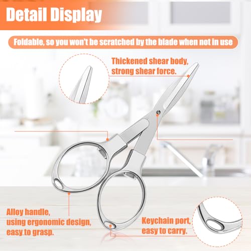 2PCS Folding Scissors, Portable Travel Scissor, Gift for Men Glasses Shaped Mini Shear Telescopic Cutter, Anti Rust Stainless Steel Scissors for Fishing Sewing Home Office-Silvery - color: Silvery