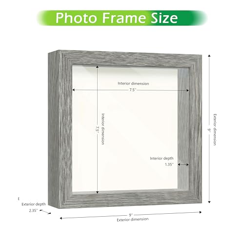 FrameWorks 8x8 Driftwood Wooden Shadow Box Frame – Soft Felt Back, Tempered Glass, and Included Elegant White Ball Push Pins - color: Grey, size: 8"x8"