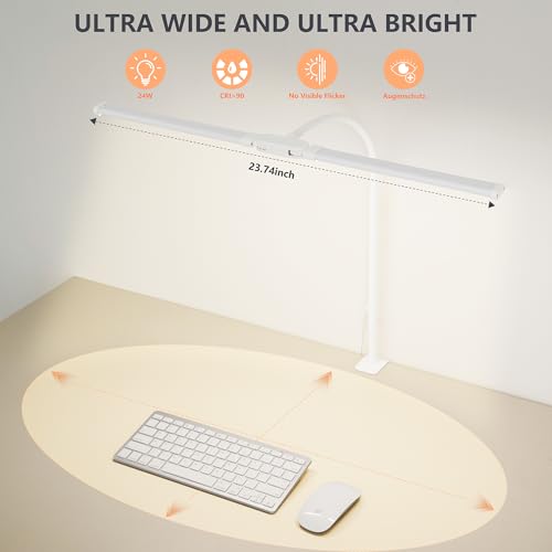 Dual-Head LED Desk Lamp for Office Home, Adjustable Flexible Eye-Caring Desk Light, 5 Modes 10 Brightness Adjustment, USB Adapter Desk Lamp with Clamp-ST-W - style: Double Head White
