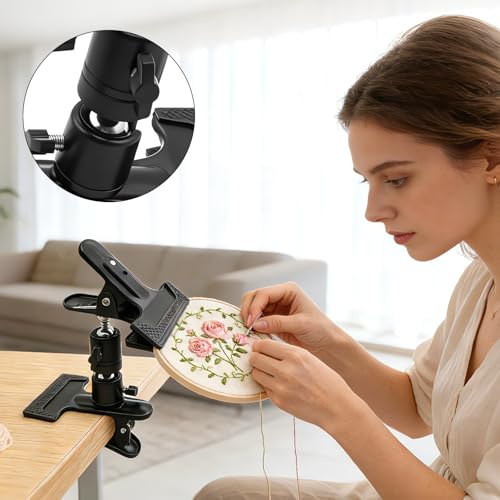 Portable Metal Embroidery Hoop Stand Holder, Rotated Embroidery Hoops Stand Table Clip, Black Cross Stitch Hoop Holder for Most Size/Shape Embroidery Needlework Hoops