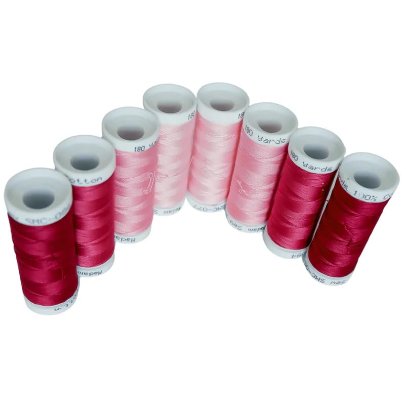 Madam Sew Cotton Thread Set – 8 Small Spools – 100% Cotton Thread for Sewing Machine & Hand Stitching | Strong, Low-Lint All Purpose Threads for Fabric, Quilting, and Stitching – Warm Pinks - color: Warm Pinks