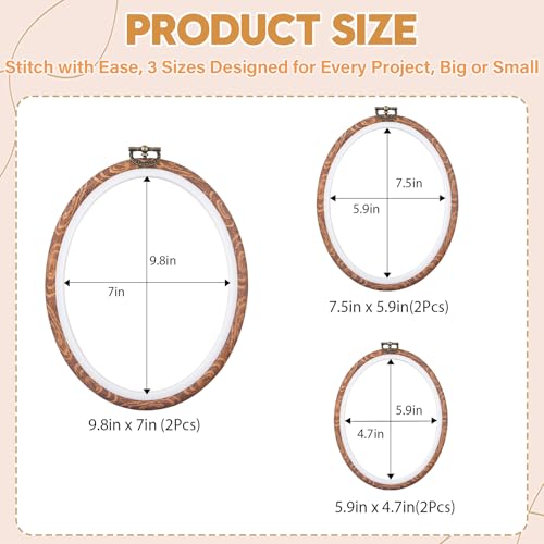 Embroidery&Cross Stitch Frames for Display,6PC Oval Embroidery Hoops,Three Sizes of Oval Framess for Embroidery Perfect for Sewing, Home Decor and Embroidery