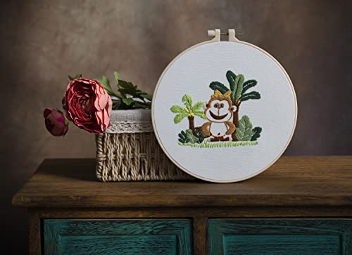 Ebherys Level 1 Embroidery Kits for Beginners and Adults, Different Animals Pattern, 1set as a Pack, inculde 1 Hoop, Instruction and Enough Threads, Easy and Basic Stitches (Monkey) - color: Monkey
