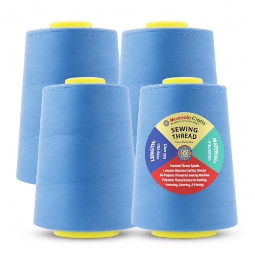 Mandala Crafts 40S/2 Dusty Blue Polyester 4 Pack of Serger Threads Cones - color: Dusty Blue, size: Pack of 4 40S/2 24000 YDs