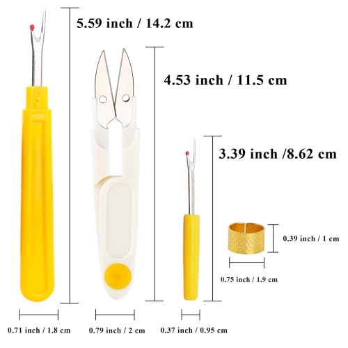 Seam Ripper for Sewing 4-Pc Set, Large and Small Stitch Ripper with Thread Snips, Ergonomic Thread Remover Tool with Metal Thimble for Embroidery, Quilting, Hemming