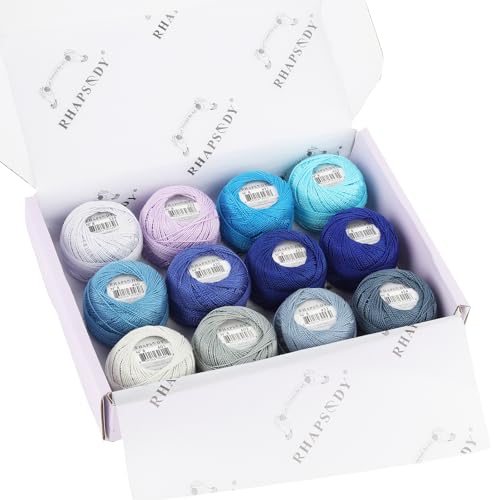 Rhapsody Pearl Cotton Thread Size 8 Crochet Thread Perle 12 Balls Egyptian Cotton Mercerized Hand Knitting, Embroidery, Sashiko, Cross-Stitch, Sewing, Needlepoint, DIY, Quilting (Set Persian Jewel) - color: SET Persian Jewel