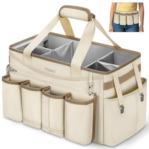 Ytonet Extra Large Cleaning Caddy Bag with Detachable Apron, Cleaning Tote - color: Apricot