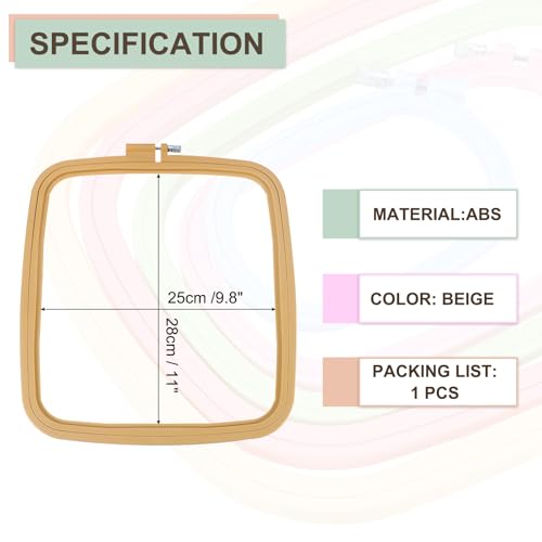 PATIKIL 9.8" x 11" Square Embroidery Hoops, Adjustable Cross Stitch Hoops Ring ABS Plastic Embroidery Frame Punch Needle Hoop for Sewing, Needlework, DIY Craft, Beige