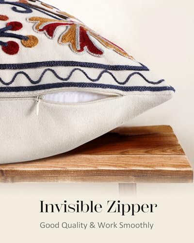 Embroidered Throw Pillow Cover, 18x18 Inch, Fall Floral - color: Fall Flower, size: 18" x 18" (Pack of 1)