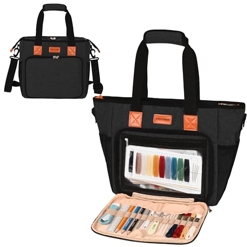 CROTIRAD Embroidery Bag Organizer for Cross Stitch Kits with Shoulder Strap - color: Black
