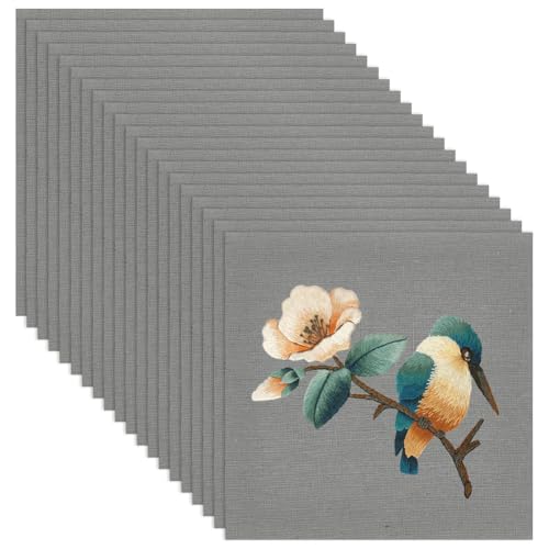 BENECREAT 20 Sheets Linen Embroidery Fabric, 9.8x9.8 Inch Square Stitch Embroidery Cloth, Gray Needlework Fabric for Garments Embroidery Cloth - color: Gray