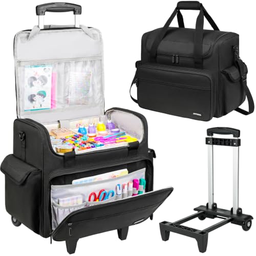 Rolling Craft Bag, Large Craft Bag with Wheels for Scrapbook Supplies - color: Black, size: With Trolley