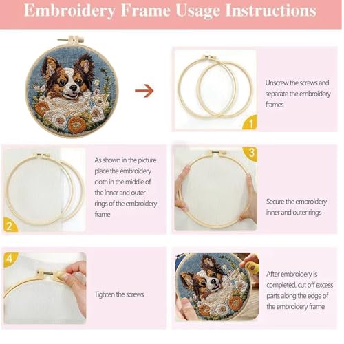 HCANPER Cute Dog Embroidery Starter Kit,DIY Needle Punch Kit, Punch Needle Kits for Beginners,Include Pre-Printed Fabric,Tools,Embroidery Hoop,Threads,Easy for Adults and Children. (Pink) - color: Pink