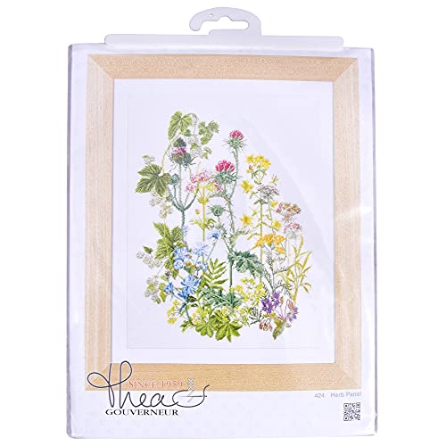 Thea Gouverneur - Counted Cross Stitch Kit - Herbs - Aida - 18 Count - Embroidery Kits for Adults - Crafts - DMC Embroidery Threads and Other Cross Stitch Supplies Included - 424A - color: 424A Aida
