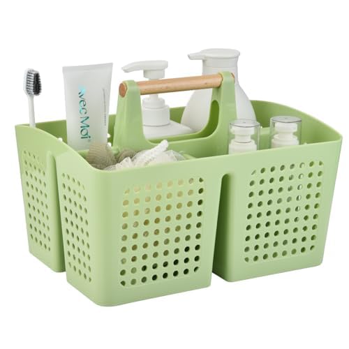 Portable Shower Caddy Basket with 3 Compartments and Handle, Grass Green - color: Grass Green