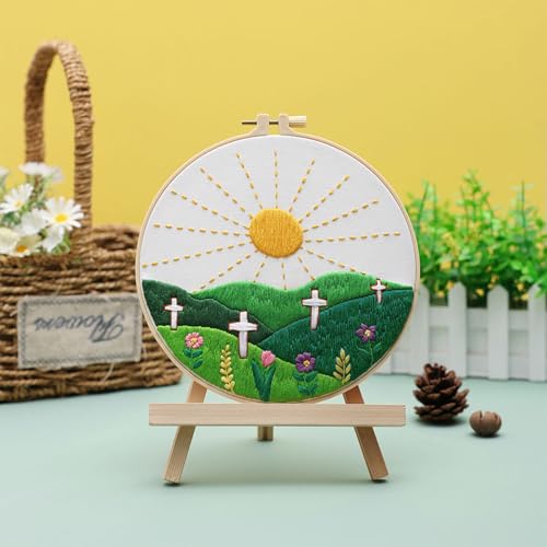 Louise Maelys Christian Cross Sunrise Embroidery Kit for Beginners - color: Easter Sunrise