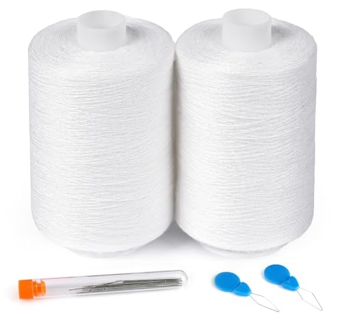 2PCS All Purpose White Sewing Thread - 1000 Yards Each - color: White(2PCS)