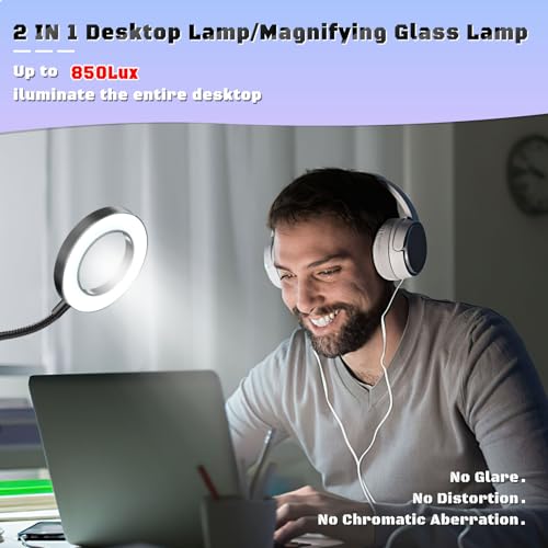 10X Magnifying Glass with Light Clip on Mganifier with 48 LED Lights