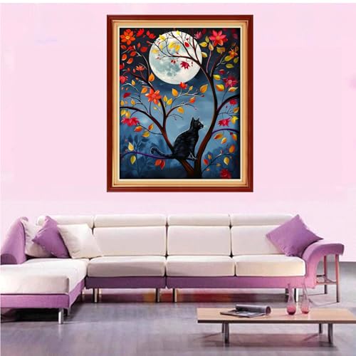 Artvxeay Stamped Cross Stitch Kits Beginners Full Range of Embroidery Starter Kits for Adults Printed Cross Stitching DIY Needlepoint Kit 11CT- Cat Admiring the Moon 16x20 inch - color: Color57