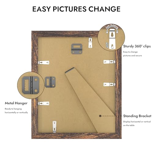 Hongkee 8x10 Picture Frame with Real Glass Wood Frame(Rustic Brown, 1 Pack) - color: Rustic Brown, size: 8X10 in