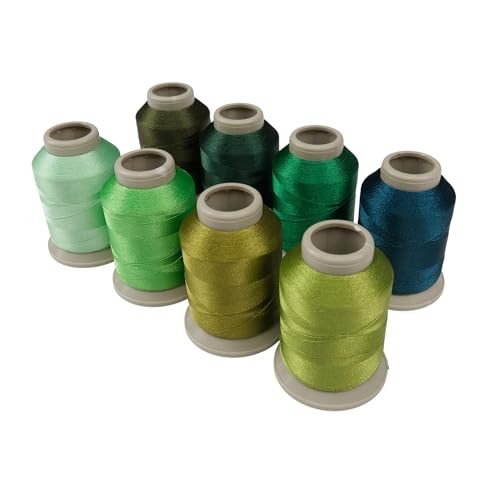 Mixed Color Embroidery Thread Set of 8 | 317 | 9070 | 8995 | 9849 | 9429 | 9072 | 91744 | 9342 | 15 Gr Polyester Embroidery Machine Thread (8, Green) - color: Green