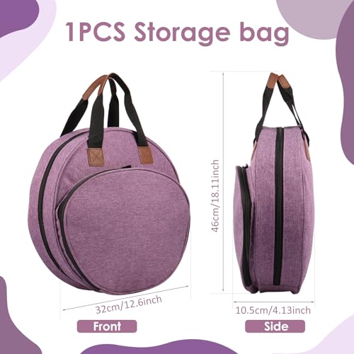 Hnvdkln Embroidery Project Bag, Oxford Cloth Cross Stitch Bag with Multiple Pockets and Handle Double, Layer Round Embroidery Storage Bag for Embroiderys Kits and Cross Stitch Kits Tools (Purple) - color: purple