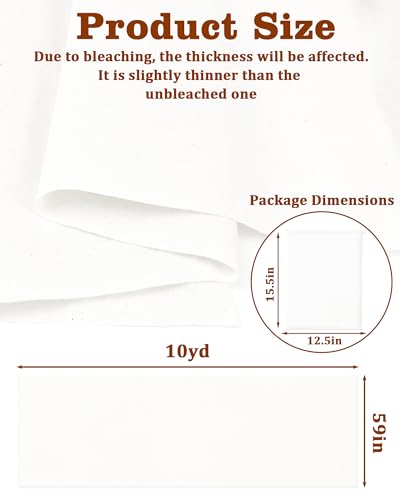 FIVEIZERO 100% Cotton Muslin Fabric by The Yard,59in x 10yd White Bleached Cotton Muslin Cloths–Medium Weight Beige Calico Fabric for Sewing,Quilting,Embroidery,Crafts & Apparel Projects - color: White, size: 10 yards bolt
