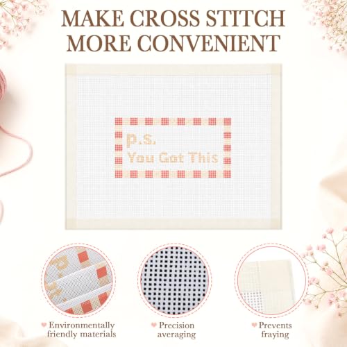 Moukeren 3 Pieces 10 x 8 Inch Bound Needlepoint Canvas, Pre Printed 18 Mesh Blank White Needlepoint Mesh Cloths Pure Cotton Embroidery Fabric with Non-fray Edges for Cross Stitch Project DIY Gift