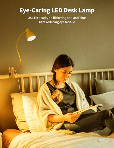 BOHON Clip on Light, Desk Lamp with Clamp, 5 Color 10 Brightness Yellow - color: Bright Yellow